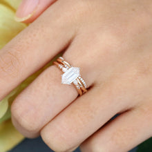 Rose Gold Long Hexagon Moissanite Stackable Engagement Ring Set