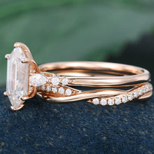 Rose Gold Long Hexagon Moissanite Stackable Engagement Ring Set