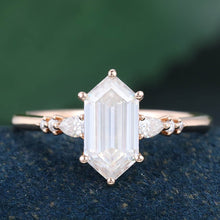 Rose Gold Long Hexagon Moissanite Cluster Engagement Ring