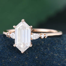 Rose Gold Long Hexagon Moissanite Cluster Engagement Ring