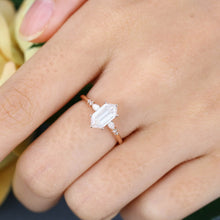 Rose Gold Long Hexagon Moissanite Cluster Engagement Ring