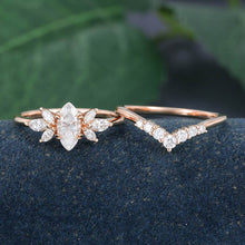 Rose Gold Marquise Cut Moissanite Bridal Ring Set