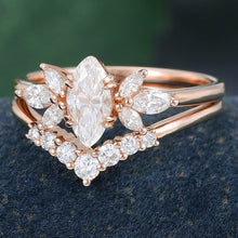 Rose Gold Marquise Cut Moissanite Bridal Ring Set