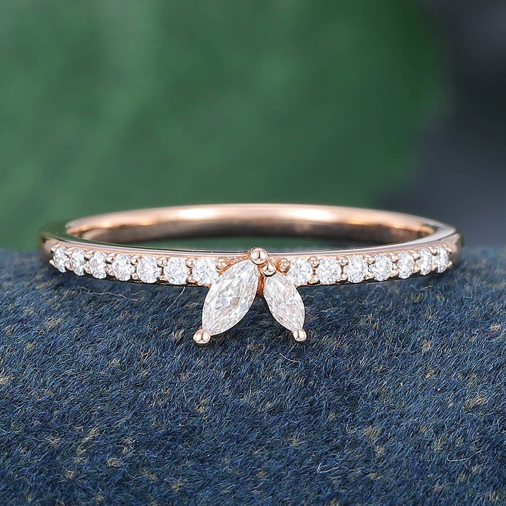 Rose Gold Marquise Cut Moissanite Stackable Anniversary Wedding Band