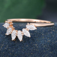 Rose Gold Marquise Cut Moissanite Curved Wedding Band