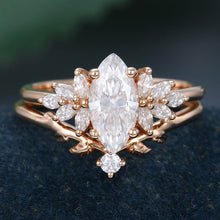 Rose Gold Marquise Cut Moissanite Delicate Bridal Ring Set