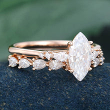 Rose Gold Marquise Cut Moissanite Delicate Bridal Ring Set