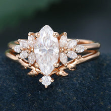 Rose Gold Marquise Cut Moissanite Delicate Bridal Ring Set