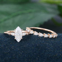 Rose Gold Marquise Cut Moissanite Delicate Bridal Ring Set