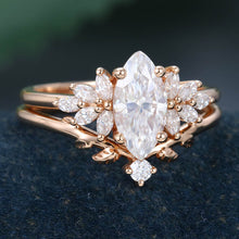Rose Gold Marquise Cut Moissanite Delicate Bridal Ring Set