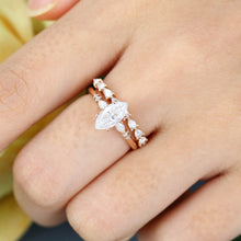 Rose Gold Marquise Cut Moissanite Delicate Bridal Ring Set