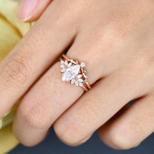 Rose Gold Marquise Cut Moissanite Delicate Bridal Ring Set