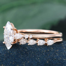 Rose Gold Marquise Cut Moissanite Delicate Bridal Ring Set