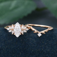 Rose Gold Marquise Cut Moissanite Delicate Bridal Ring Set