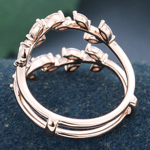 Rose Gold Marquise Cut Moissanite Delicate Leaf Shape Double Curved Wedding Band