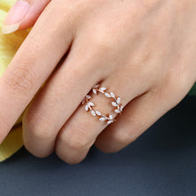 Rose Gold Marquise Cut Moissanite Delicate Leaf Shape Double Curved Wedding Band