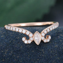 Rose Gold Marquise Cut Moissanite Anniversary Curved Wedding Band