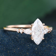 Rose Gold Marquise Cut Moissanite Cluster Engagement Ring