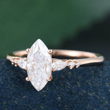 Rose Gold Marquise Cut Moissanite Cluster Engagement Ring
