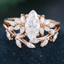 Rose Gold Marquise Cut Moissanite Leaf Shape Bridal Ring Set