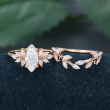 Rose Gold Marquise Cut Moissanite Leaf Shape Bridal Ring Set