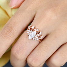 Rose Gold Marquise Cut Moissanite Leaf Shape Bridal Ring Set