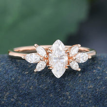 Rose Gold Marquise Cut Moissanite Cluster Promise Engagement Ring