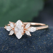Rose Gold Marquise Cut Moissanite Cluster Promise Engagement Ring