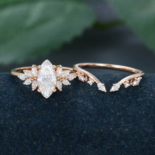 Rose Gold Marquise Cut Moissanite Unique Bridal Engagement Ring Set