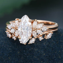 Rose Gold Marquise Cut Moissanite Unique Bridal Engagement Ring Set