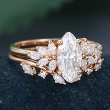 Rose Gold Marquise Cut Moissanite Unique Bridal Engagement Ring Set