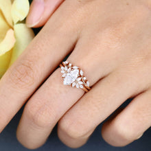 Rose Gold Marquise Cut Moissanite Unique Bridal Engagement Ring Set