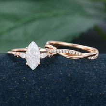 Rose Gold Marquise Cut Moissanite Unique  Bridal Ring Set