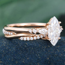 Rose Gold Marquise Cut Moissanite Unique  Bridal Ring Set