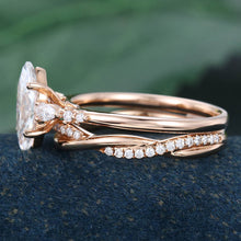 Rose Gold Marquise Cut Moissanite Unique  Bridal Ring Set