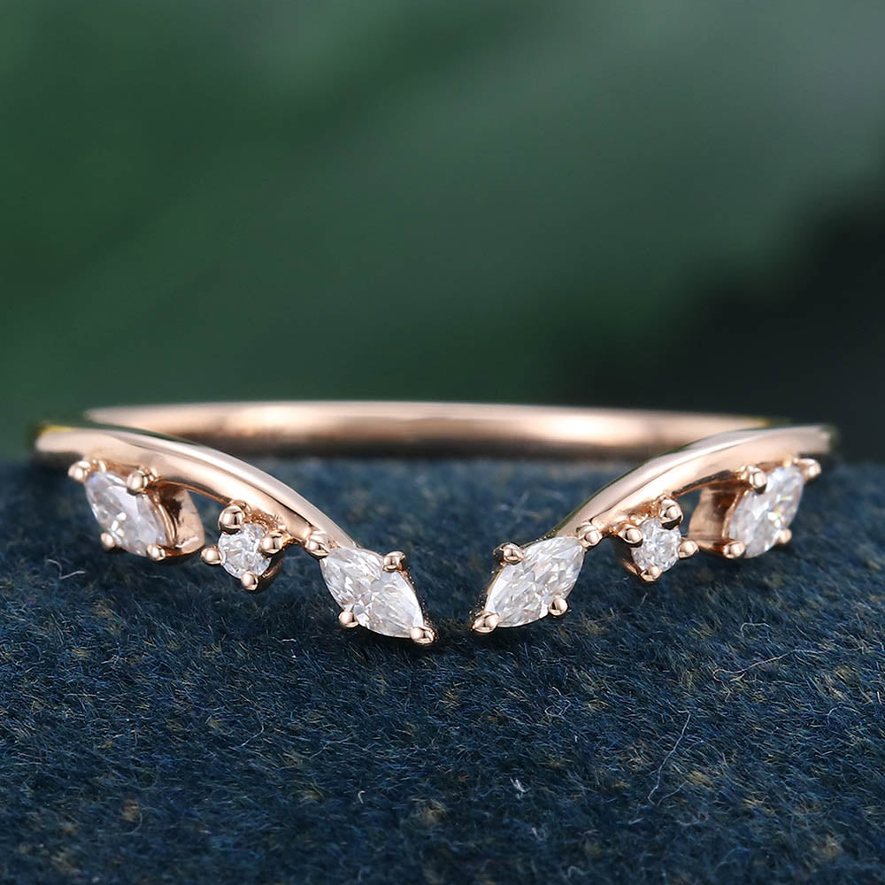 Rose Gold Marquise Cut Moissanite Curved Matching Wedding Band