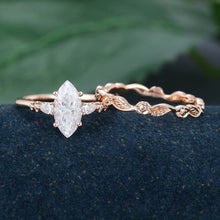 Rose Gold Marquise Cut Moissanite Unique Engagement Ring Set