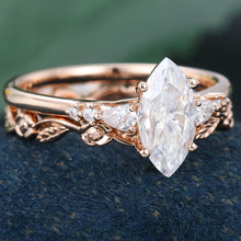 Rose Gold Marquise Cut Moissanite Unique Engagement Ring Set