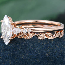 Rose Gold Marquise Cut Moissanite Unique Engagement Ring Set