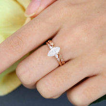 Rose Gold Marquise Cut Moissanite Unique Engagement Ring Set
