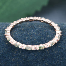 Rose Gold Marquise Cut Moss Agate Eternity Wedding Band
