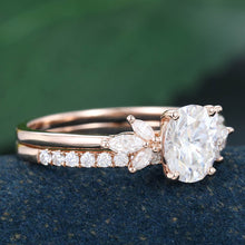 Rose Gold Oval Cut Moissanite Anniversary Bridal Ring Set