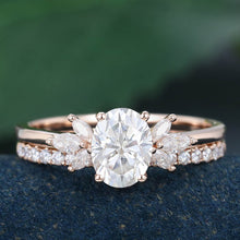 Rose Gold Oval Cut Moissanite Anniversary Bridal Ring Set