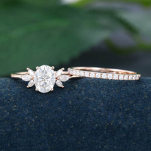 Rose Gold Oval Cut Moissanite Anniversary Bridal Ring Set