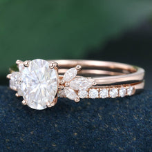 Rose Gold Oval Cut Moissanite Anniversary Bridal Ring Set