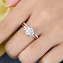 Rose Gold Oval Cut Moissanite Anniversary Bridal Ring Set