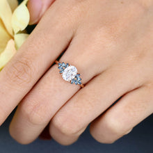 Rose Gold Oval Cut Moissanite with Lab Alexandrite Cluster Delicate Engagement Ring