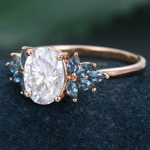 Rose Gold Oval Cut Moissanite with Lab Alexandrite Cluster Delicate Engagement Ring