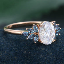 Rose Gold Oval Cut Moissanite with Lab Alexandrite Cluster Delicate Engagement Ring