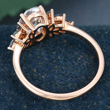 Rose Gold Oval Cut Moissanite with Lab Alexandrite Cluster Delicate Engagement Ring